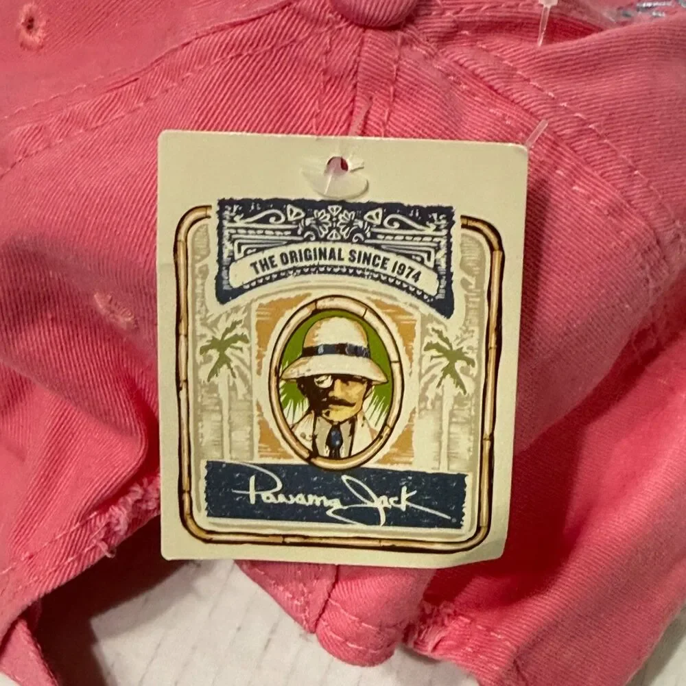 Panama Jack Pink Distressed Baseball Cap Floral Graphic Embroidered NWT